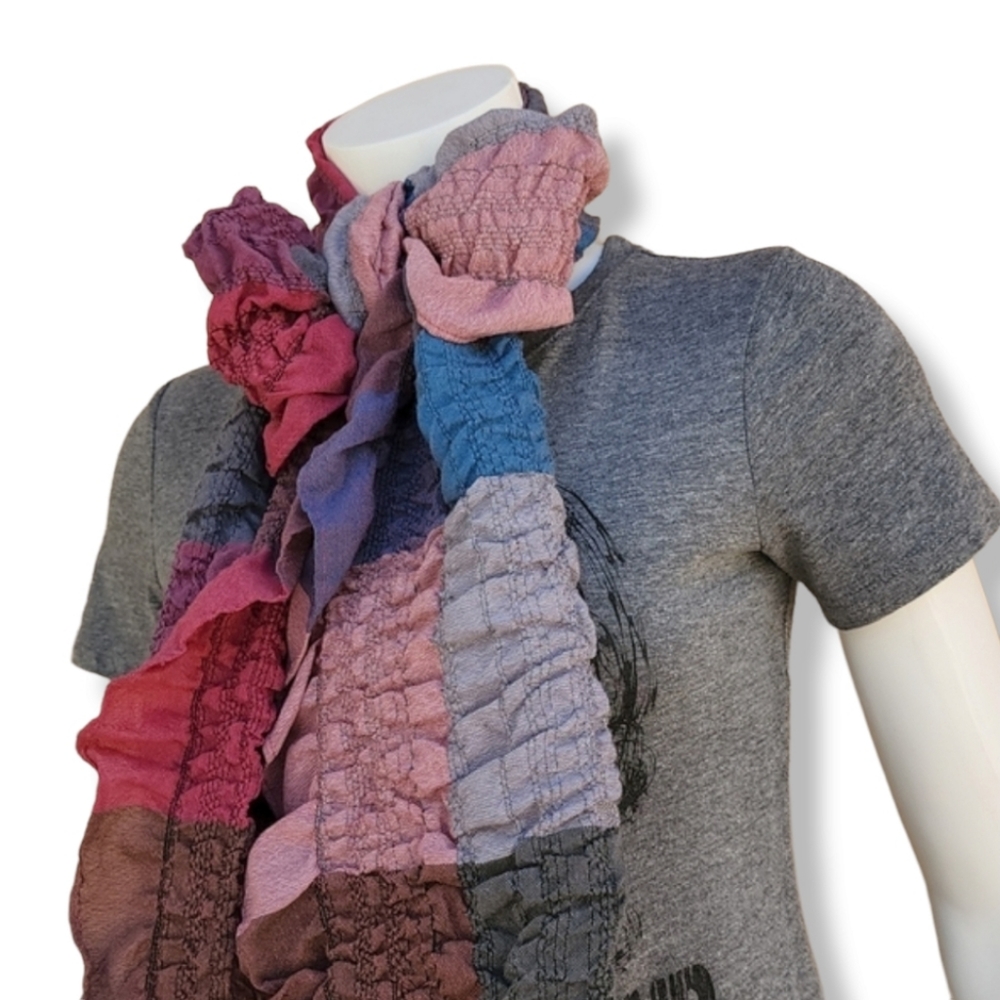 SMOCKED ELASTIC CRINKLY Ruffled Scarf Stretch Wrap Shabby Chic Hijab Rectangular - Picture 7 of 16